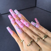 Candy Glitter salon-quality coffin press-on nails – sweet pink coquette nail art for girly outings and special occasions