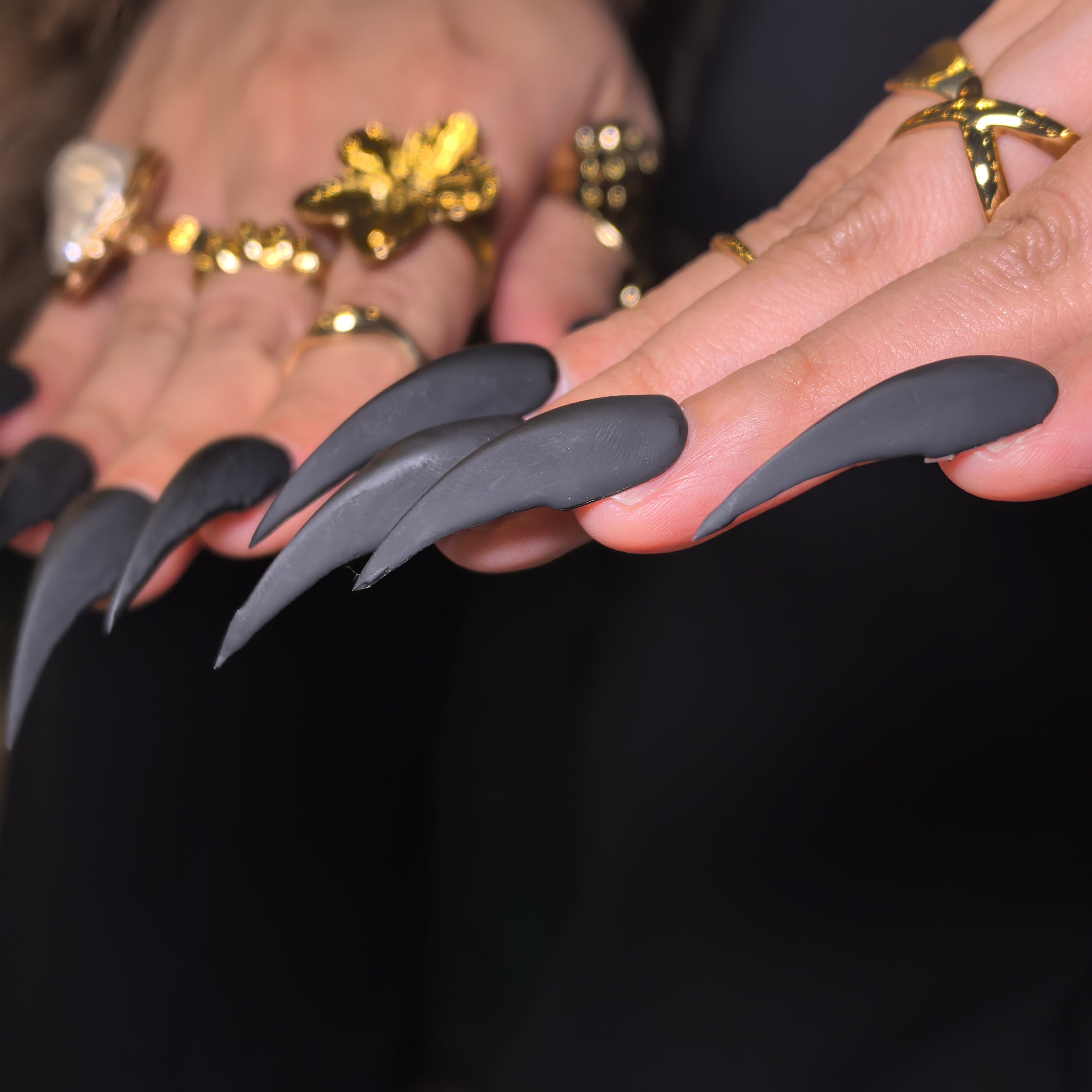 Cat Claw #4 press-on nail set — handmade black claw nails with nail glue and prep pad, multiple sizes included