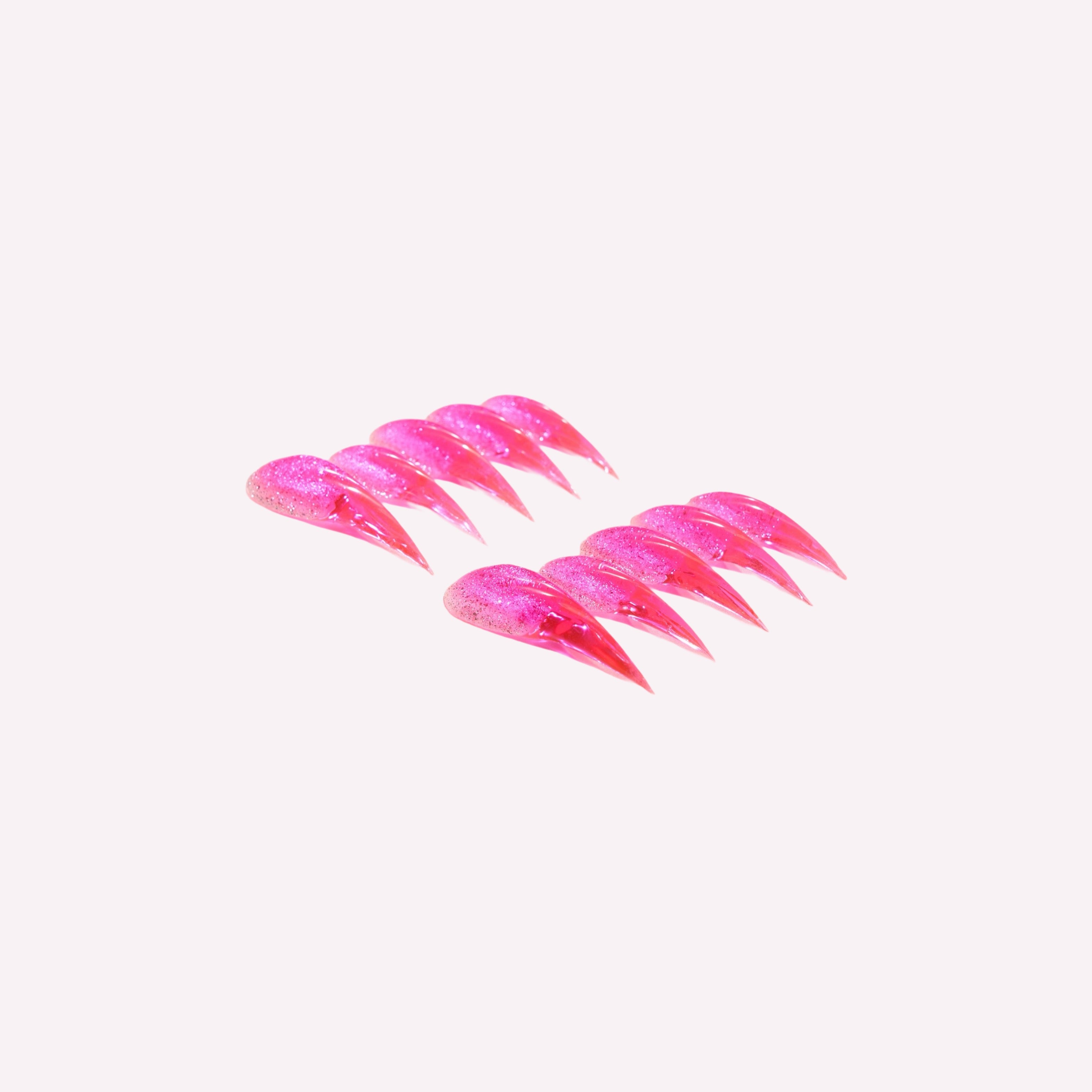 Cat Claw #6 handmade press-on nails — hot pink holographic glitter cat claw shape nail art set by Poorguyshop