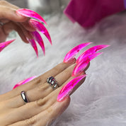 Cat Claw #6 press-on nail set — handmade hot pink glitter nails with nail glue and prep pad, multiple sizes included