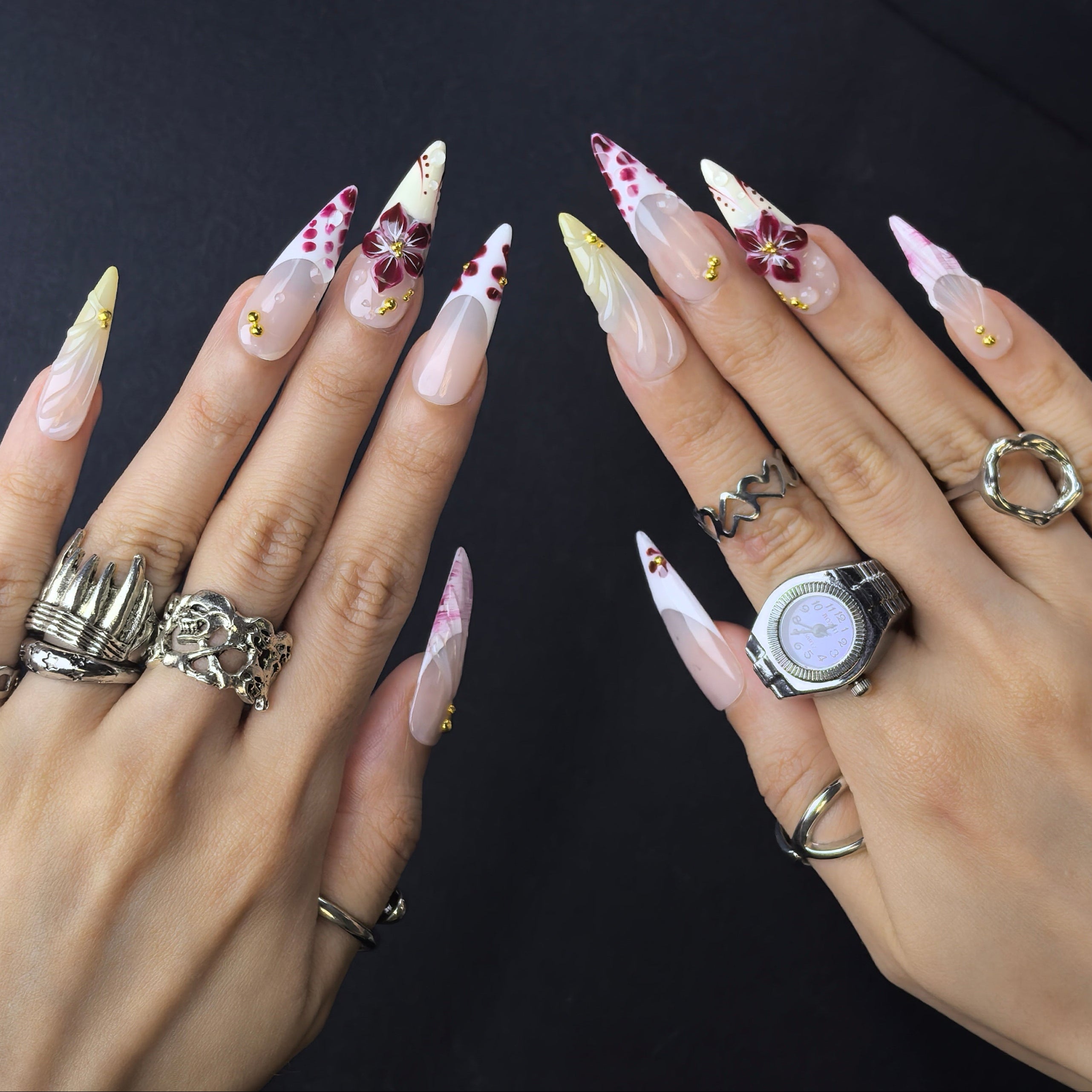 Creamy Petal press-on nail set — handmade nails with nail glue and prep pad, multiple sizes included