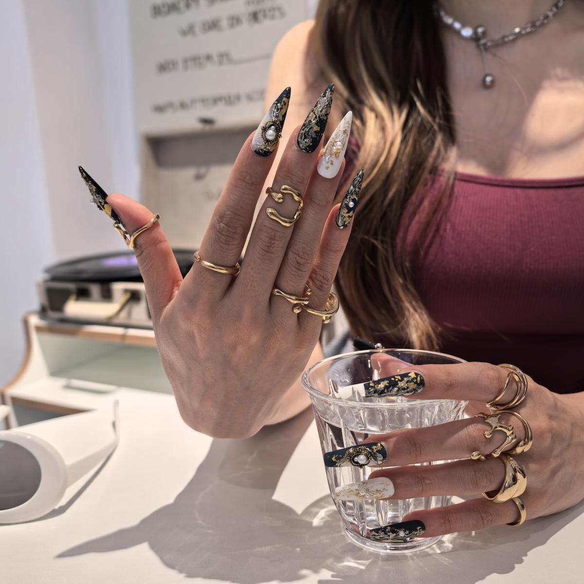 Gilded Cosmos press-on nail set — handmade galaxy nails with nail glue and prep pad, multiple sizes included