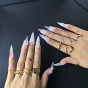 Mermaid Vein fairycore press-on nails – embossed leaf and vine nail art with celestial crystal sparkle, 30mm