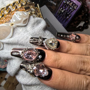 Pink Saturn coffin press-on nails — reusable handmade dusty rose antique gold vintage baroque cottagecore nail art press-ons