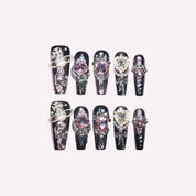 Pink Saturn handmade press-on nails — dusty rose antique gold baroque gem velvet rose pearl nail art coffin set by Poorguyshop