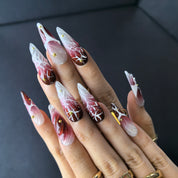 Power Move 30mm stiletto press-on nails — reusable handmade burgundy silver glitter vampirecore nail art press-ons