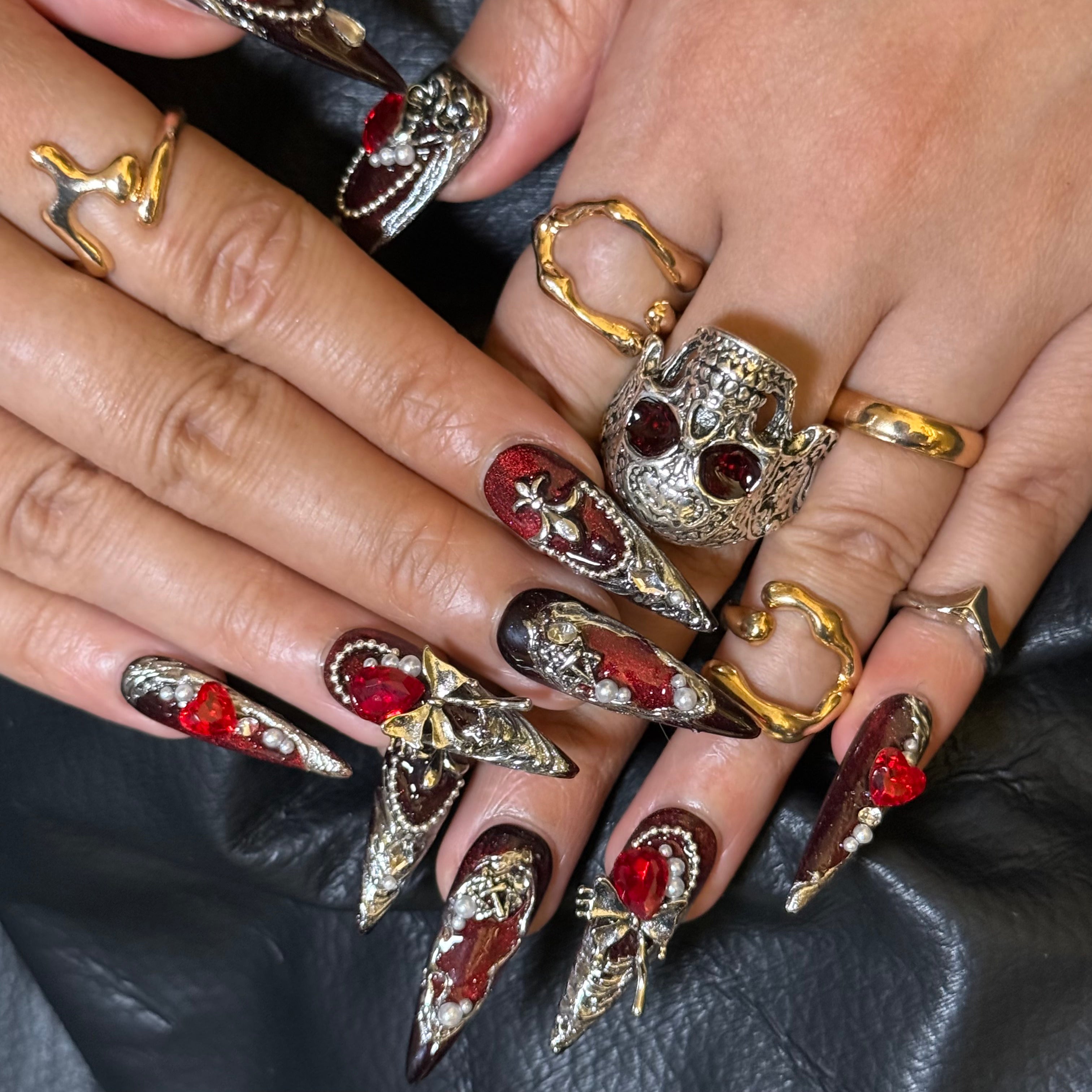 c— dark red black gothic nail art coffin stiletto by Poorguyshop