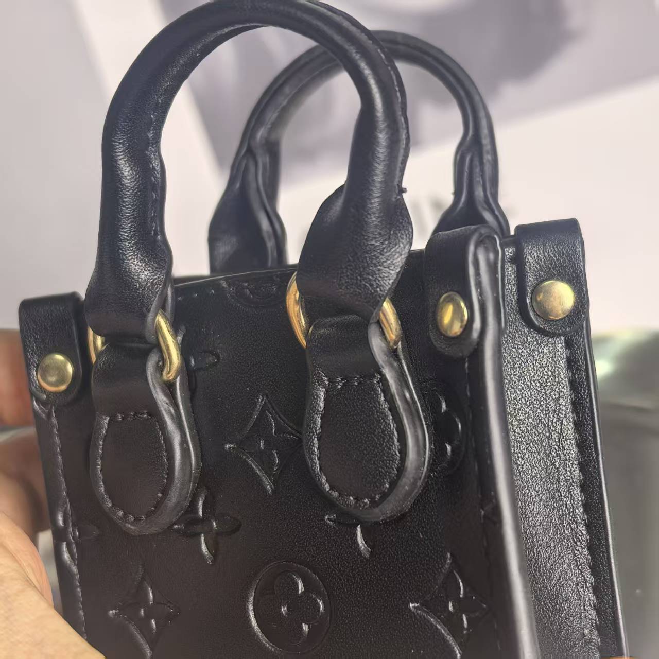 Luxe Leather Bag Charm (black/pink/white)