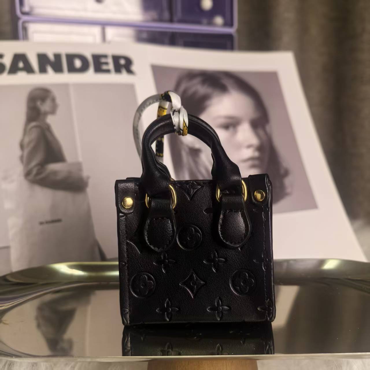 Luxe Leather Bag Charm (black/pink/white)